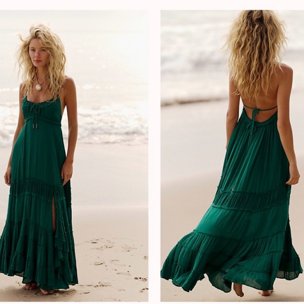 Free People Burst of Bliss Green Maxi Dress